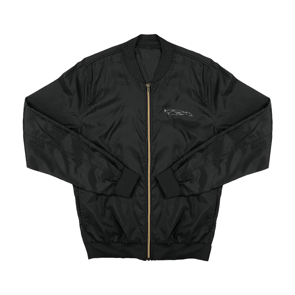 Black lightweight bomber featuring Lenny Kravitz's signature on chest