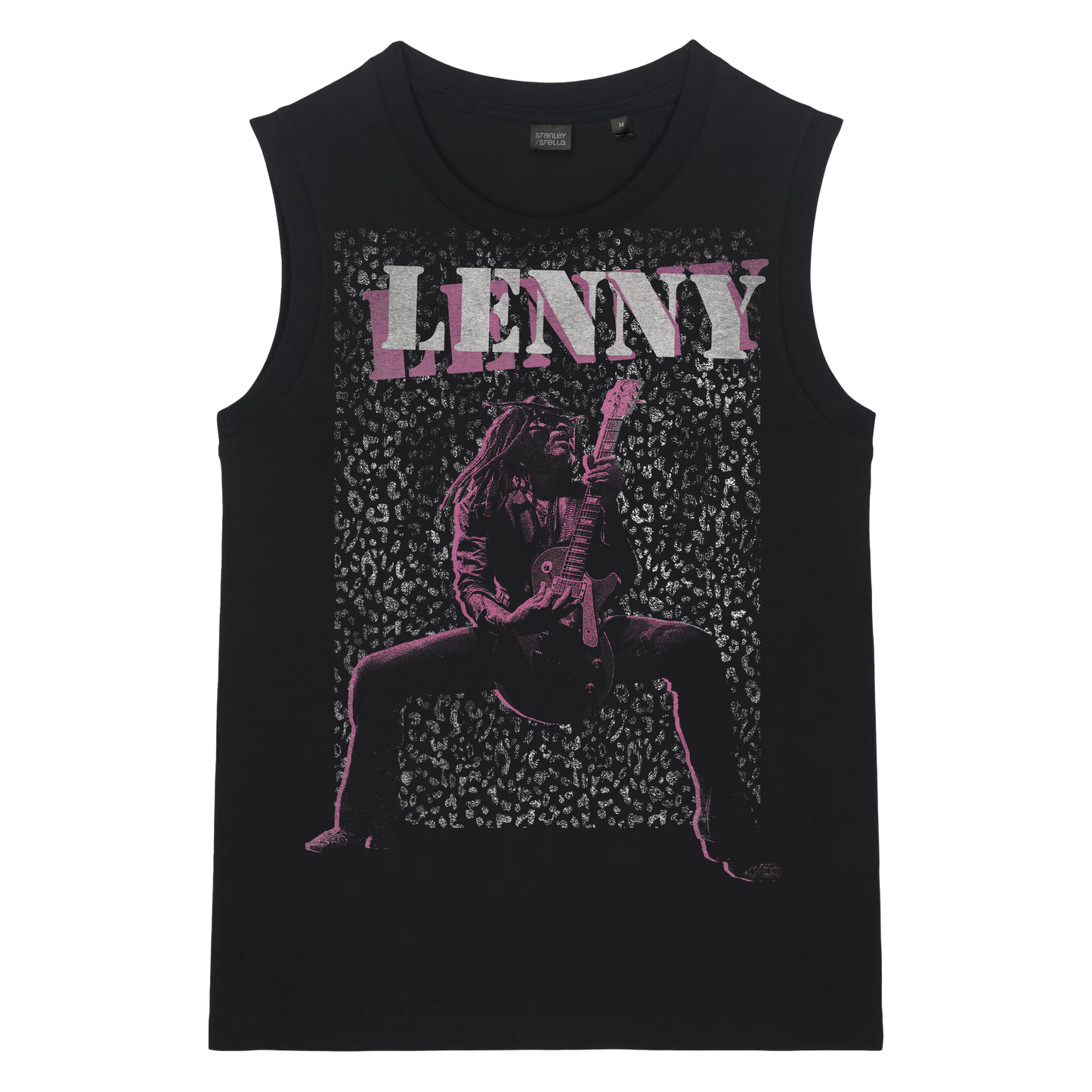 Black sleeveless shirt with 'LENNY' text and graphic design on a white background