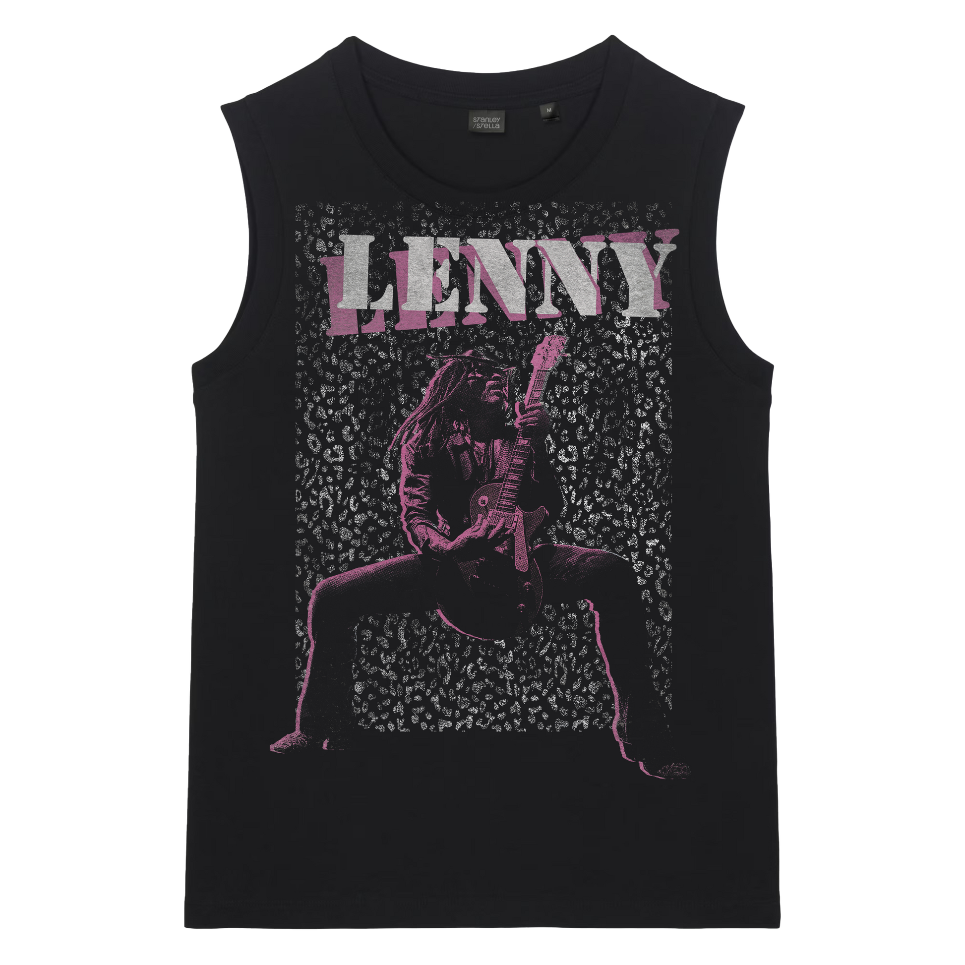 Black sleeveless shirt with 'LENNY' text and graphic design on a white background